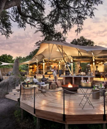 exterior, Khwai leadwood under thatch, botswana