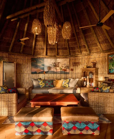 Lounge, Nxamaseri Island Lodge, Okavango Delta, Botswana