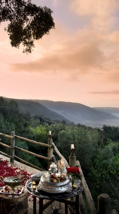 ngorongoro crater lodge private dining decking tanzania yellow zebra safaris