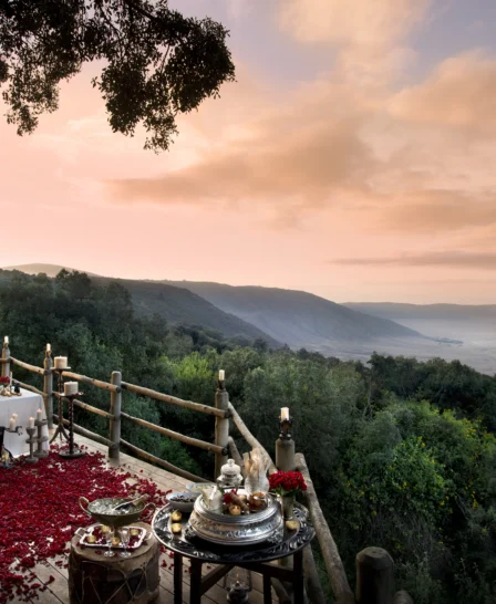 ngorongoro crater lodge private dining decking tanzania yellow zebra safaris