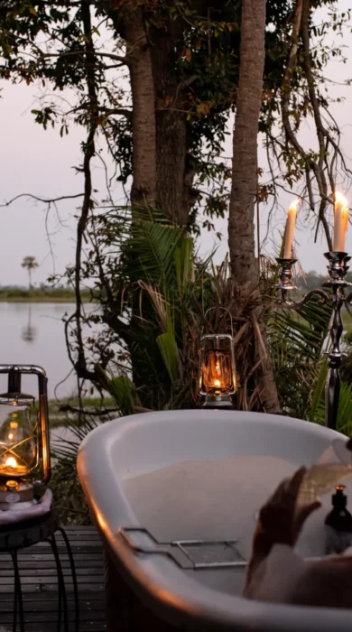 outdoor bath, abu camp, okavango delta, botswana