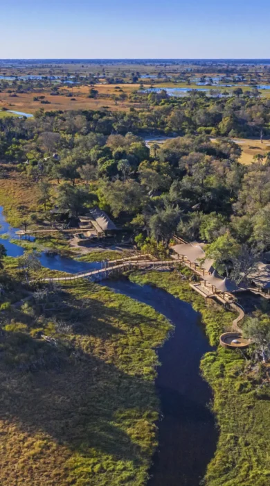 Aerial views of Xigera Safari Lodge, Botswana
