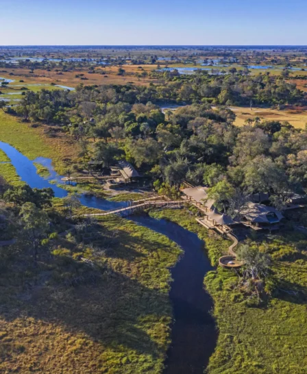 Aerial views of Xigera Safari Lodge, Botswana