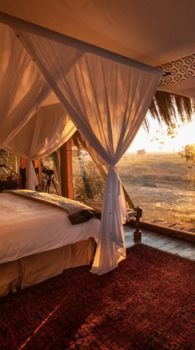 selinda camp botswana yellow zebra safaris bedroom sun rise