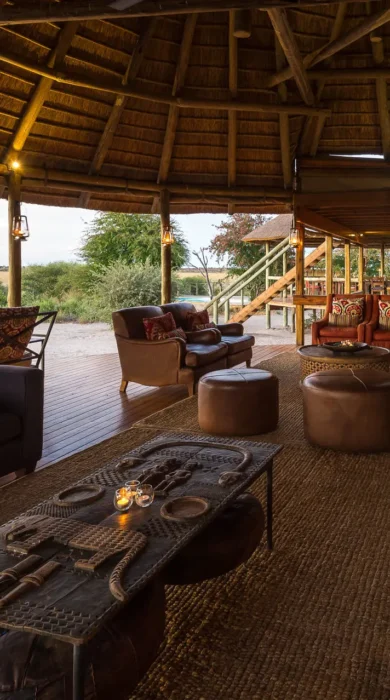 lounge area, wilderness kalahari plains, central kalahari, botswana