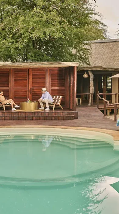 pool area, deception valley lodge, central kalahari, botswana