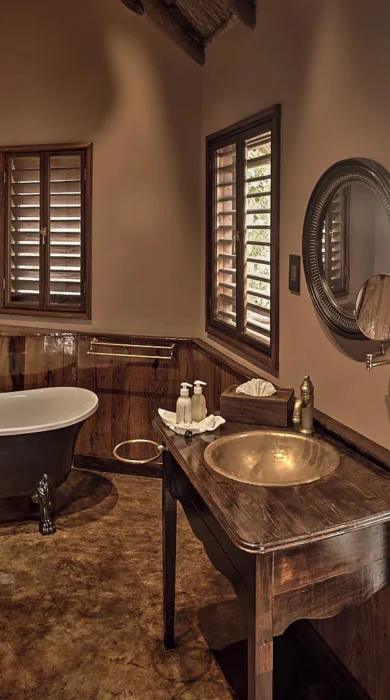 Bathroom, deception valley lodge, central kalahari, botswana