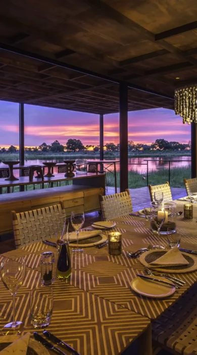 Dining, Wilderness Qorokwe, Okavango Delta, Botswana.