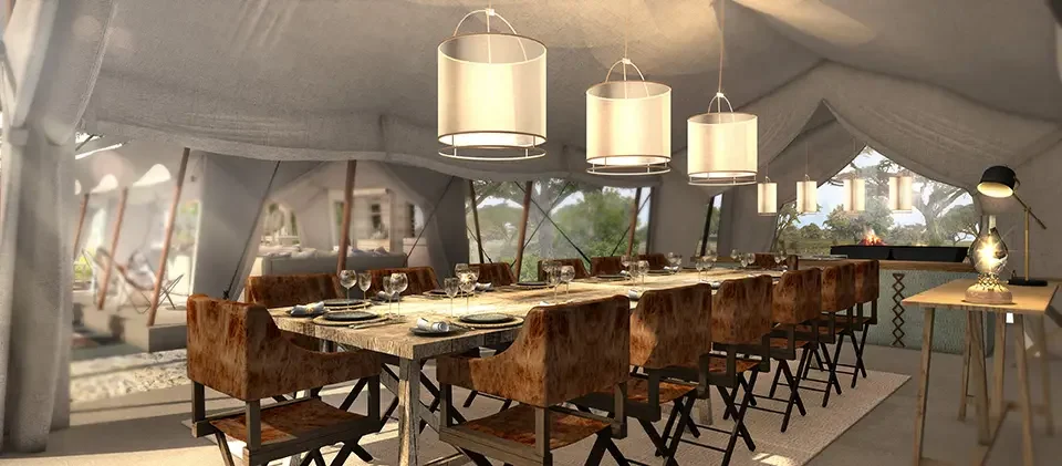 migration expeditions dining room Botswana yellow zebra safaris