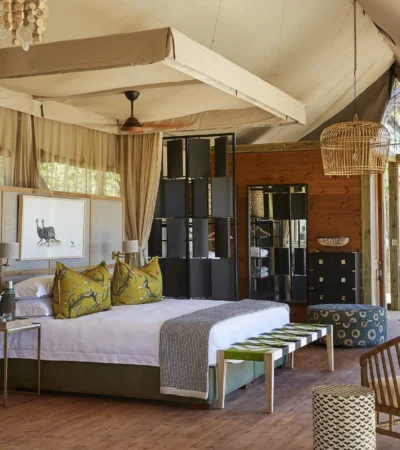 bedroom, tuludi camp, khwai private reserve, botswana