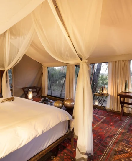 main bedroom view, okavango explorers camp, selinda game reserve, botswana