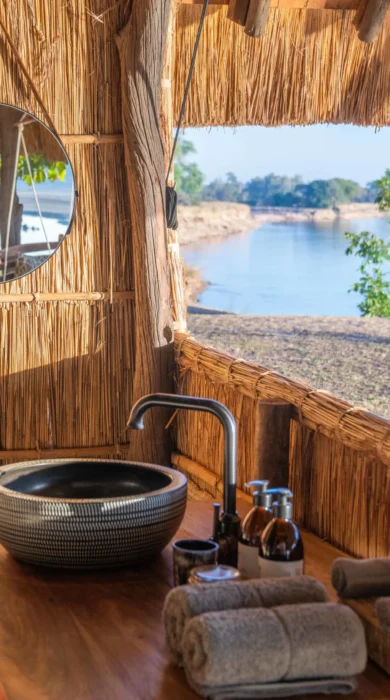 bathroom, time and tide kakuli bush camp, south luangwa national park, zambia