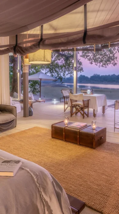 bedroom view, time and tide chinzombo, south luangwa national park, zambia