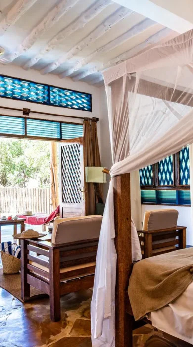 bedroom view, ponwe beach hotel, zanzibar, tanzania