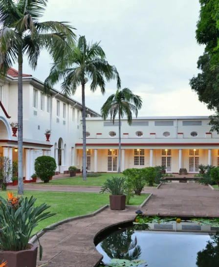 pond entrance, victoria falls hotel, zimbabwe