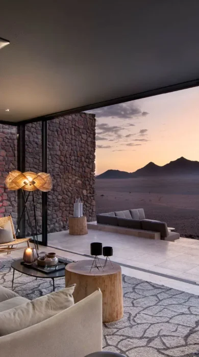 indoor lounge, sossusvlei desert lodge, namibia
