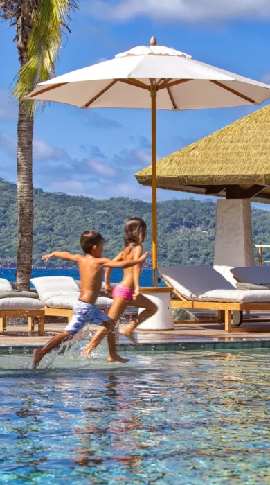 Kids at pool seychelles
