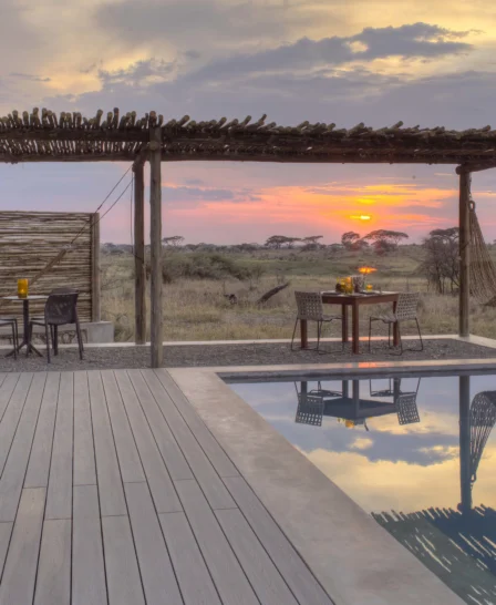 pool private dining area namiri plains tanzania yellow zebra safaris