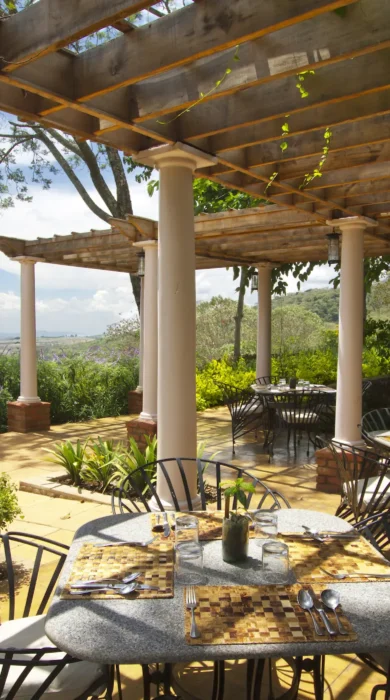 gibb's farm lunch terrace tanzania yellow zebra safaris