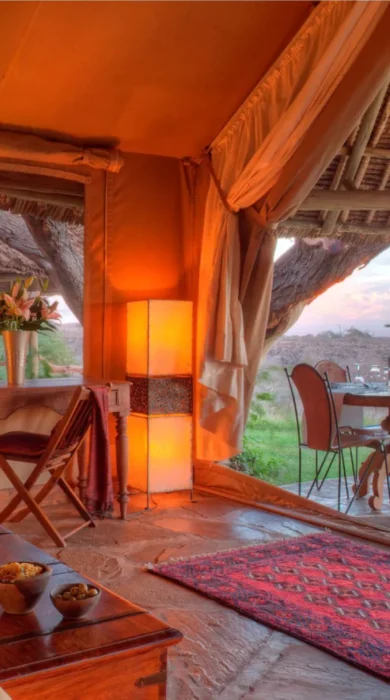 tortilis camp bedroom deck kenya yellow zebra safaris