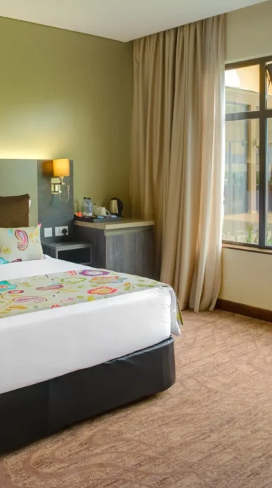 double bed, tamarind tree hotel, nairobi, kenya