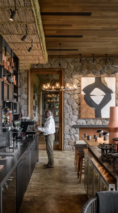 Singita Kwitonda Lodge Bar rwanda yellow zebra safaris